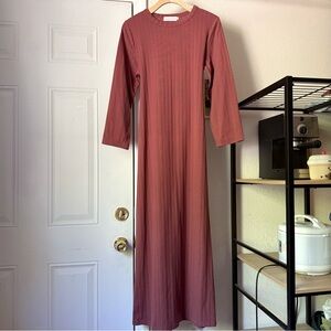 VEILED COLLECTION New York salmon berry‎ rib ribbed knit tie waist maxi dress